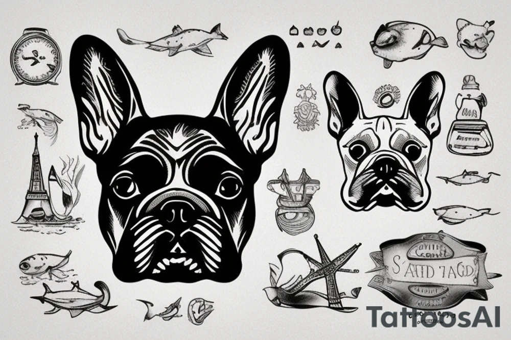 French bulldog looking too sea tattoo idea