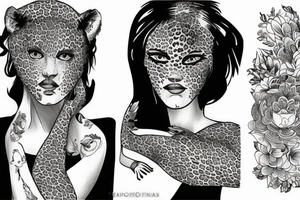 Lady sitting facing to the left with a leopard on her right side tattoo idea