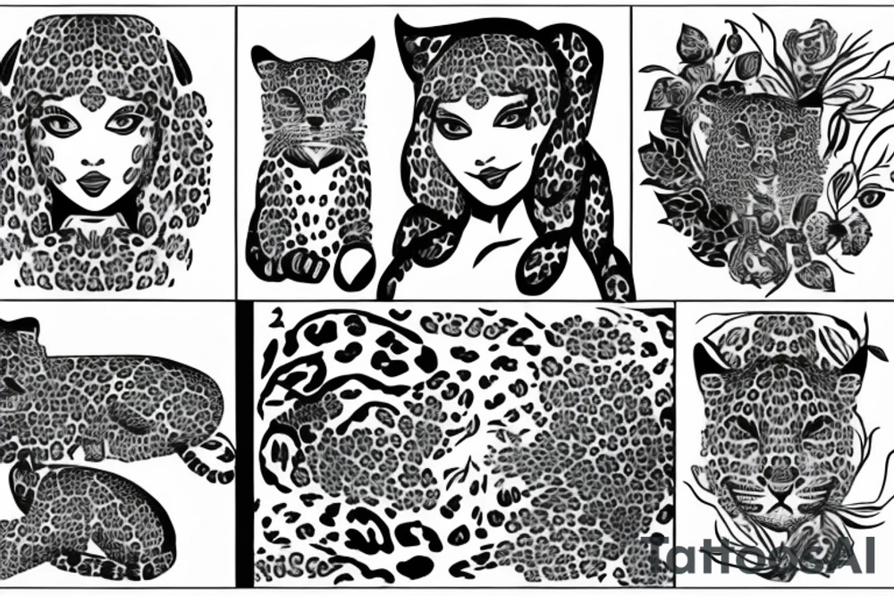 Lady sitting facing to the left with a leopard on her right side tattoo idea Lady sitting facing to the left with a leopard on her right side tattoo idea