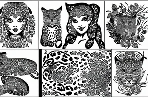Lady sitting facing to the left with a leopard on her right side tattoo idea