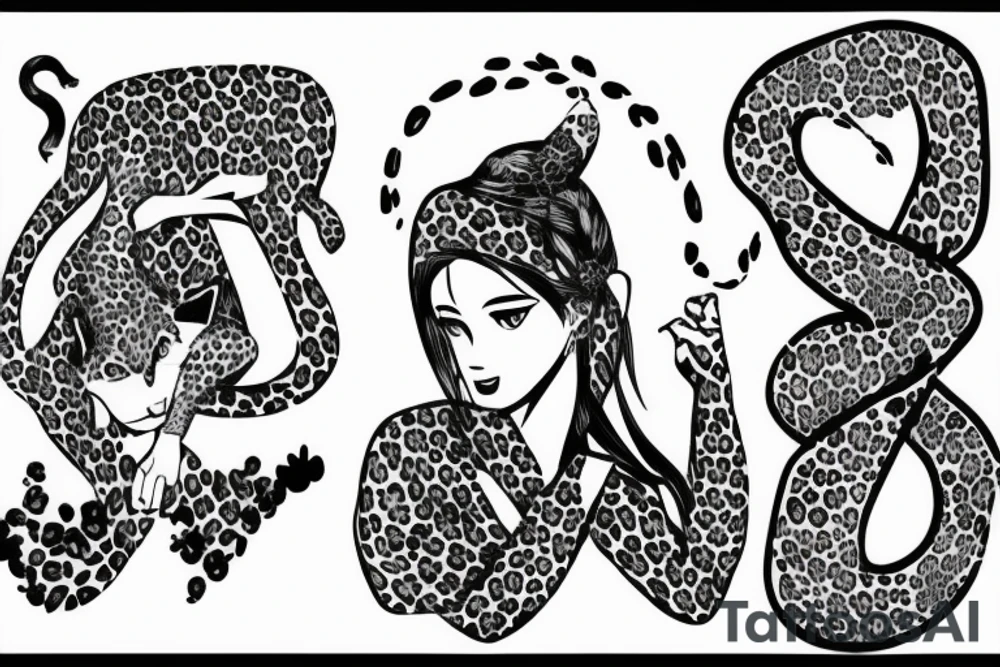 Lady sitting facing to the left with a leopard on her right side tattoo idea