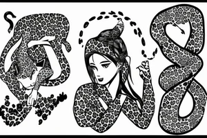 Lady sitting facing to the left with a leopard on her right side tattoo idea