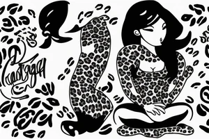 Lady sitting facing to the left with a leopard on her right side tattoo idea