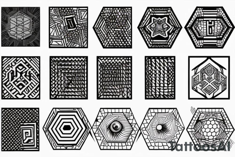 eyes into hexagon hyper squares tattoo idea