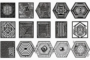 eyes into hexagon hyper squares tattoo idea