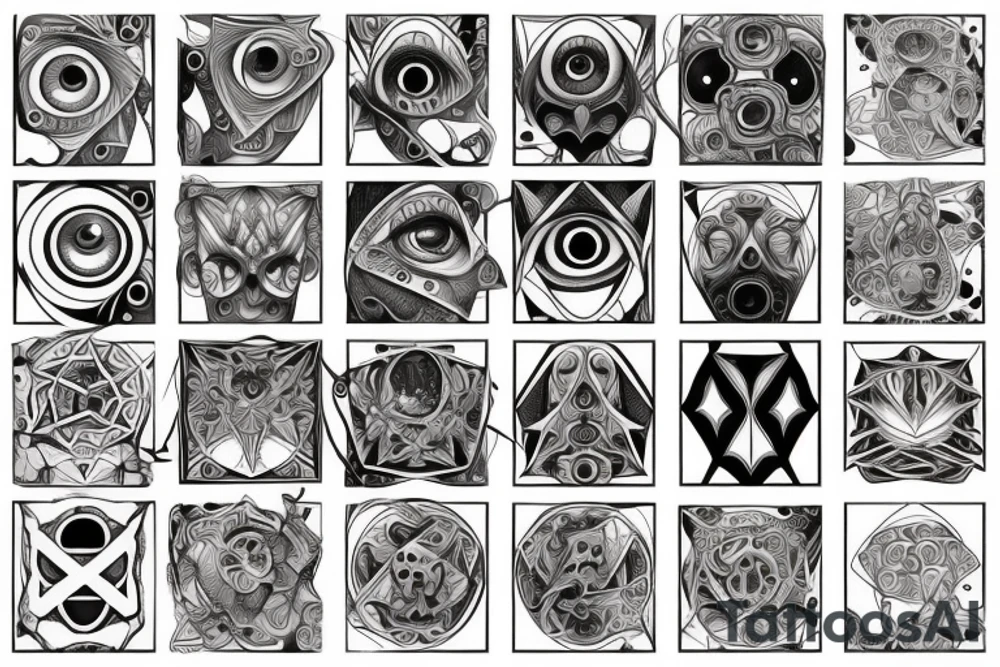 eyes into hexagon hyper squares tattoo idea