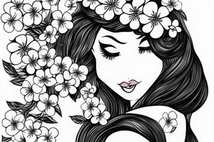 Sleeping beauty with cherry blossom flowers in her hair. tattoo idea