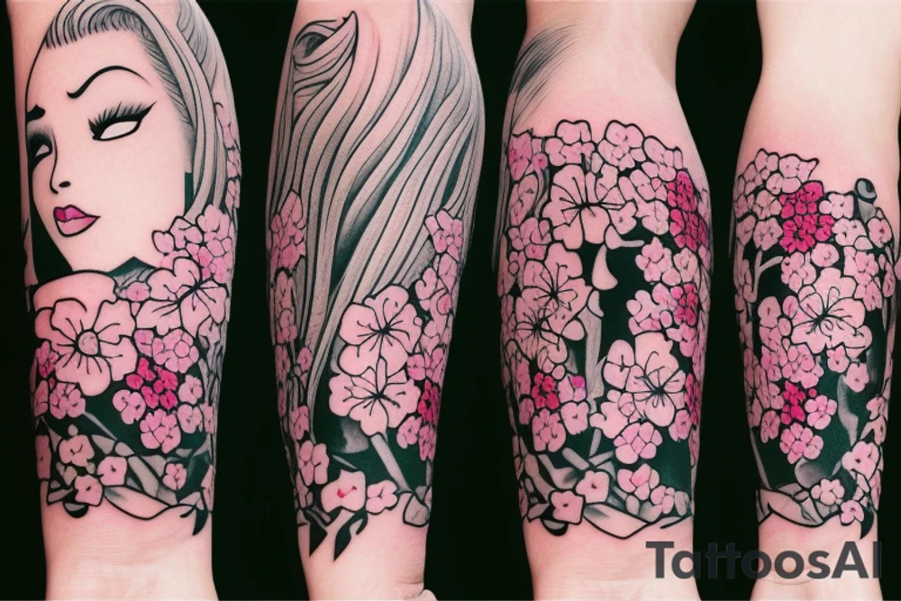 Sleeping beauty with cherry blossom flowers in her hair. tattoo idea