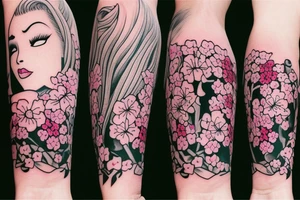 Sleeping beauty with cherry blossom flowers in her hair. tattoo idea