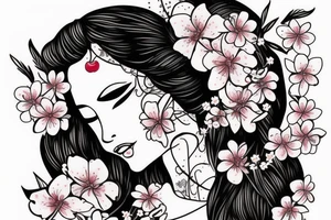Sleeping beauty with cherry blossom flowers in her hair. tattoo idea