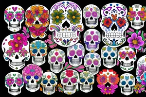 feathers and flowers creating a sugar skull tattoo idea