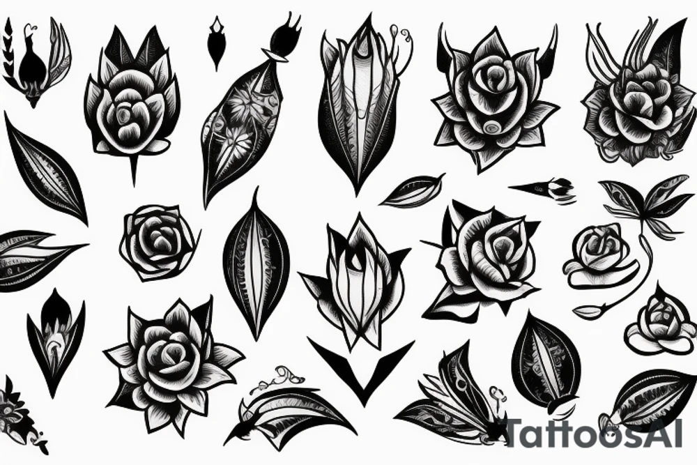 queen of night flower dart sharpen edge tattoo idea