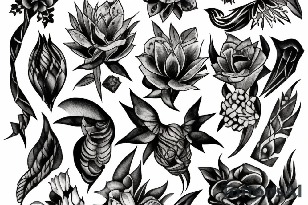queen of night flower dart sharpen edge tattoo idea
