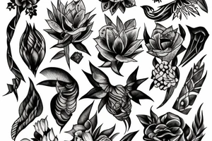 queen of night flower dart sharpen edge tattoo idea