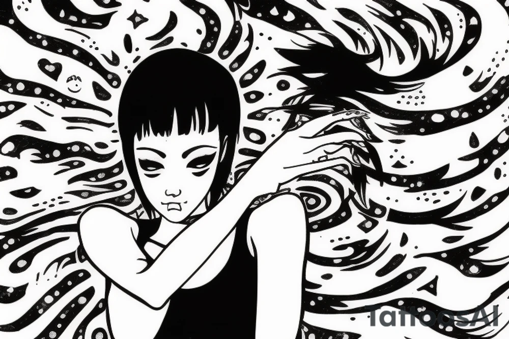 Girl reaching out of a rip in space tattoo idea