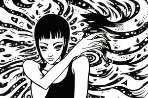 Girl reaching out of a rip in space tattoo idea