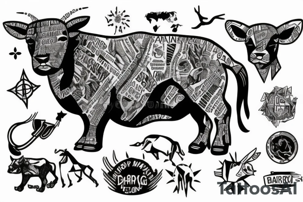 charging bull with world map tattoo idea