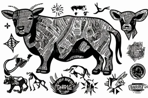 charging bull with world map tattoo idea