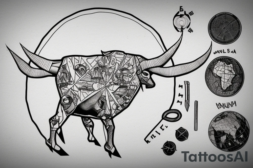 bull, world map,
crypto, travels tattoo idea