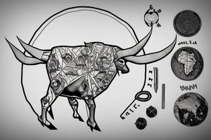bull, world map,
crypto, travels tattoo idea