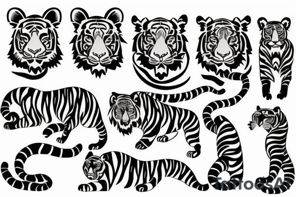 Asian tiger stencil leaping tattoo idea