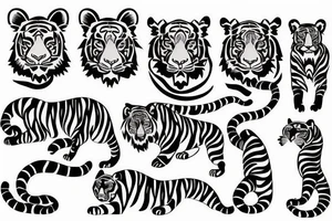 Asian tiger stencil leaping tattoo idea