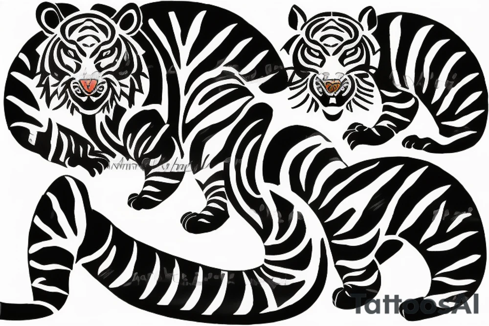 Asian tiger stencil leaping tattoo idea