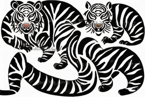 Asian tiger stencil leaping tattoo idea