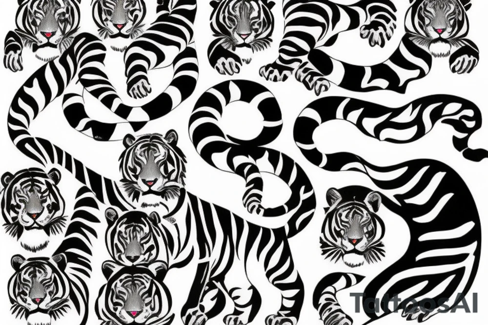 Asian tiger stencil leaping tattoo idea