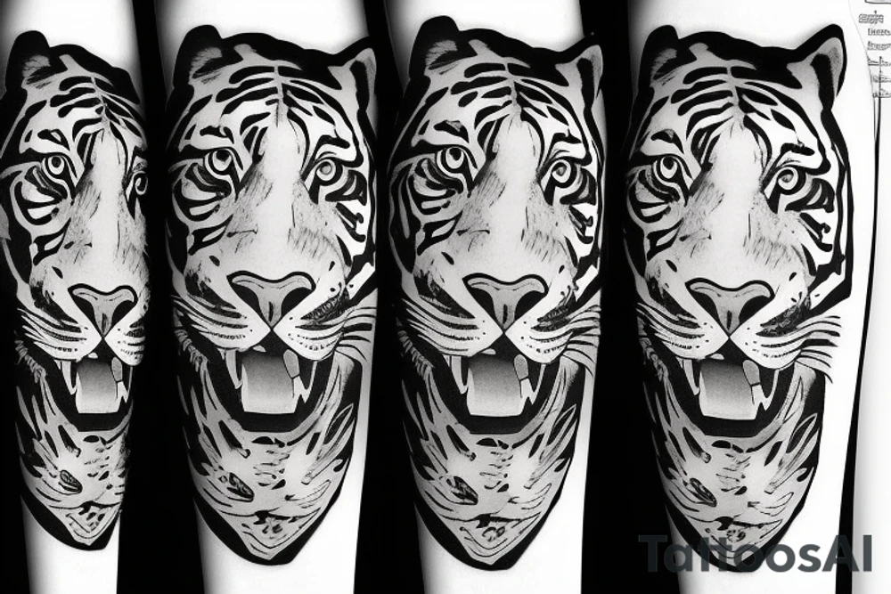 Asian tiger stencil leaping tattoo idea