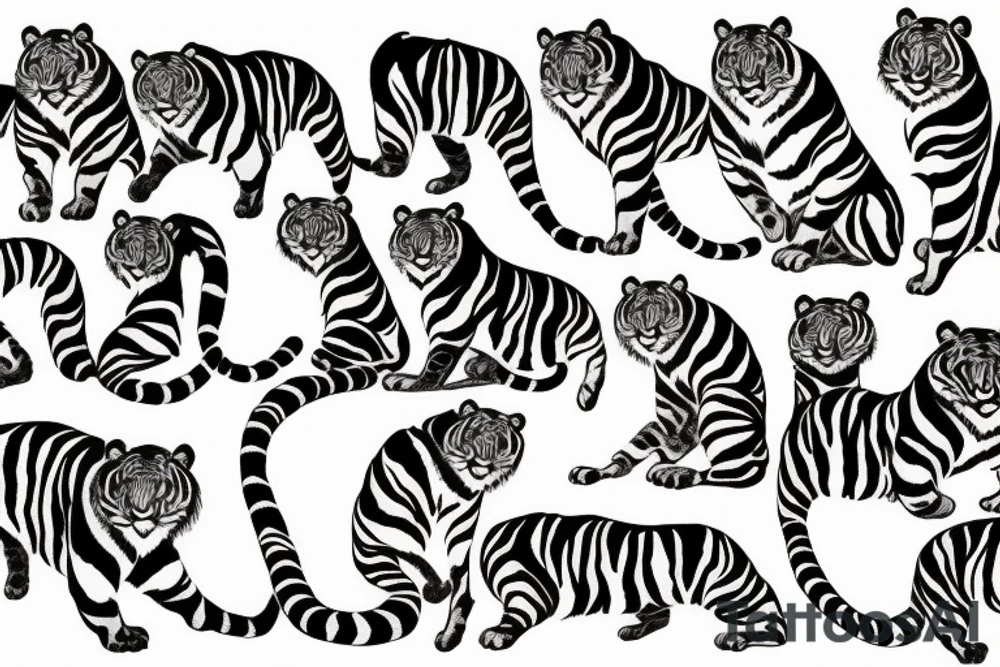 Asian tiger stencil leaping tattoo idea