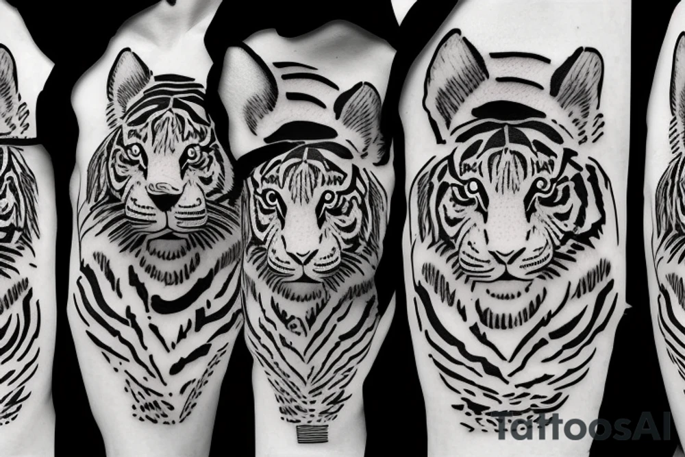 Asian tiger stencil leaping tattoo idea