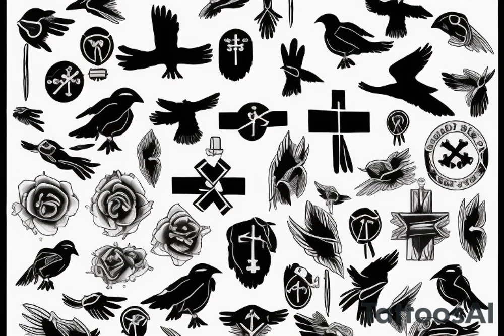 a flying crow with a cross in its paws tattoo idea