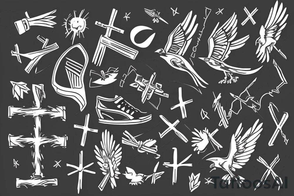 a flying crow with a cross in its paws tattoo idea