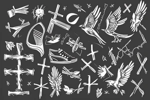 a flying crow with a cross in its paws tattoo idea
