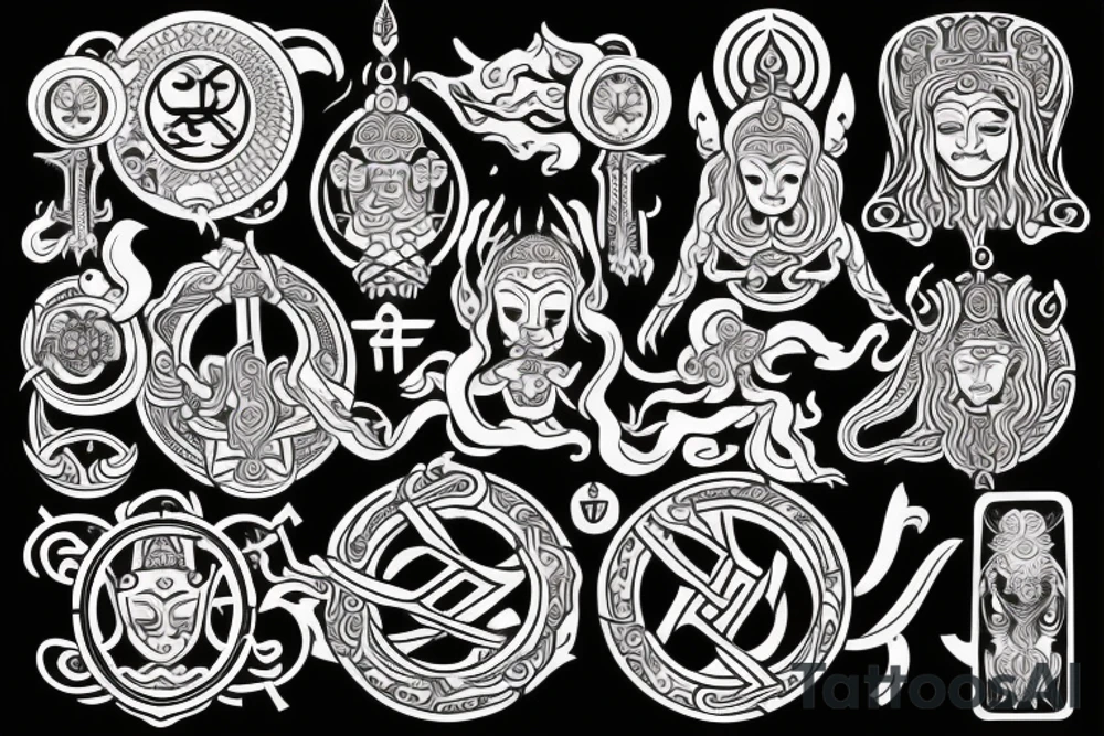Slavic mythology, Buddhism, symbols of good luck and harmony tattoo idea