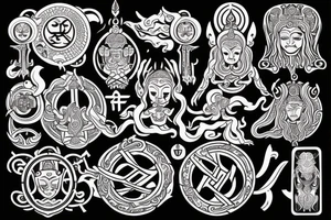 Slavic mythology, Buddhism, symbols of good luck and harmony tattoo idea