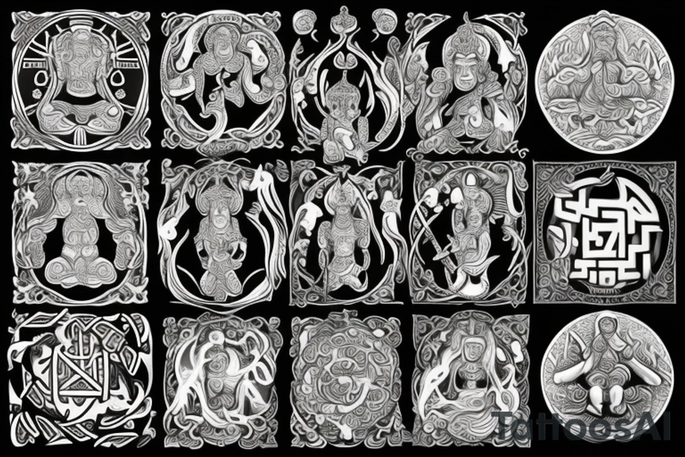 Slavic mythology, Buddhism, symbols of good luck and harmony tattoo idea
