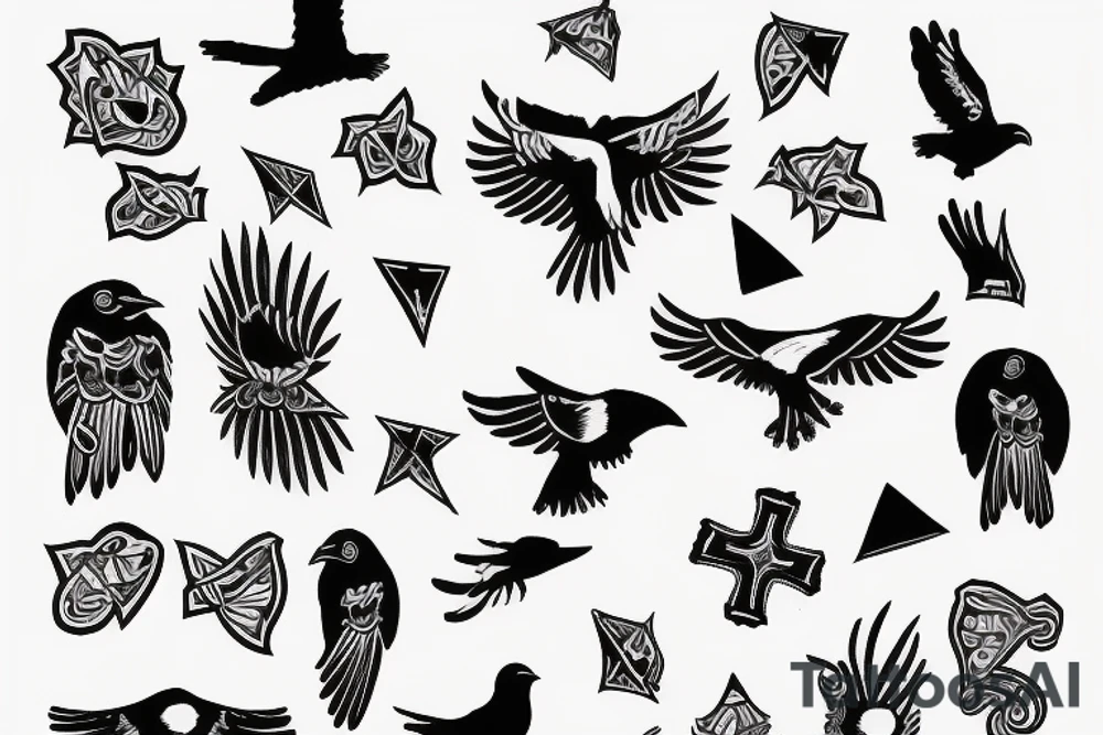 a flying crow with a cross in its paws tattoo idea