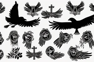 a flying crow with a cross in its paws tattoo idea