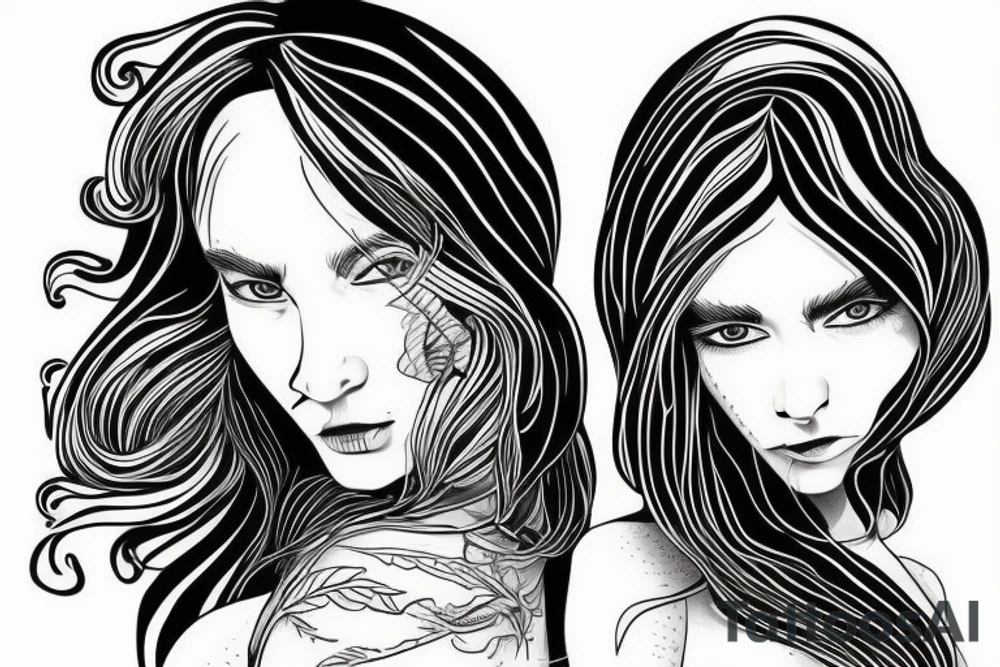 two sisters running very fast. One is blind, and the other one is bold tattoo idea