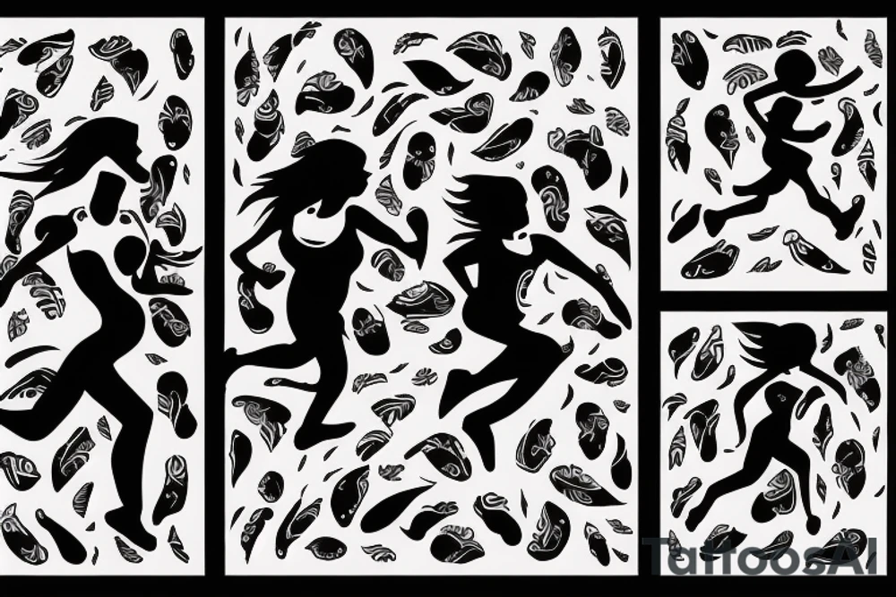 two sisters running very fast. One is blind, and the other one is bold tattoo idea