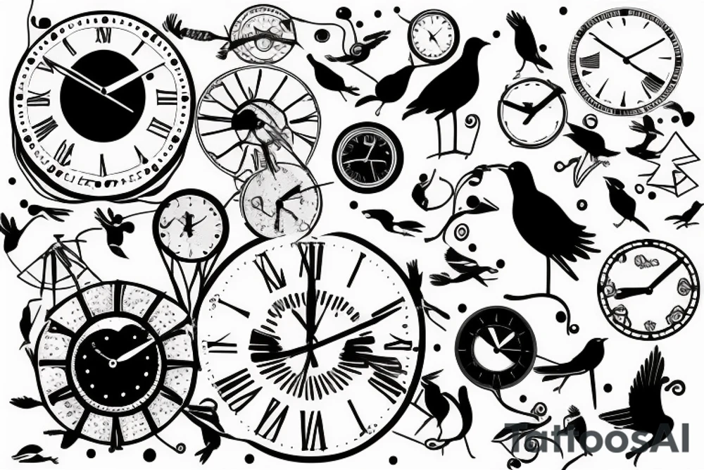 a clock shattered and two birds flying away from it tattoo idea a clock shattered and two birds flying away from it tattoo idea