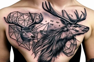 A witcher in space with a deer that has large antlers tattoo idea