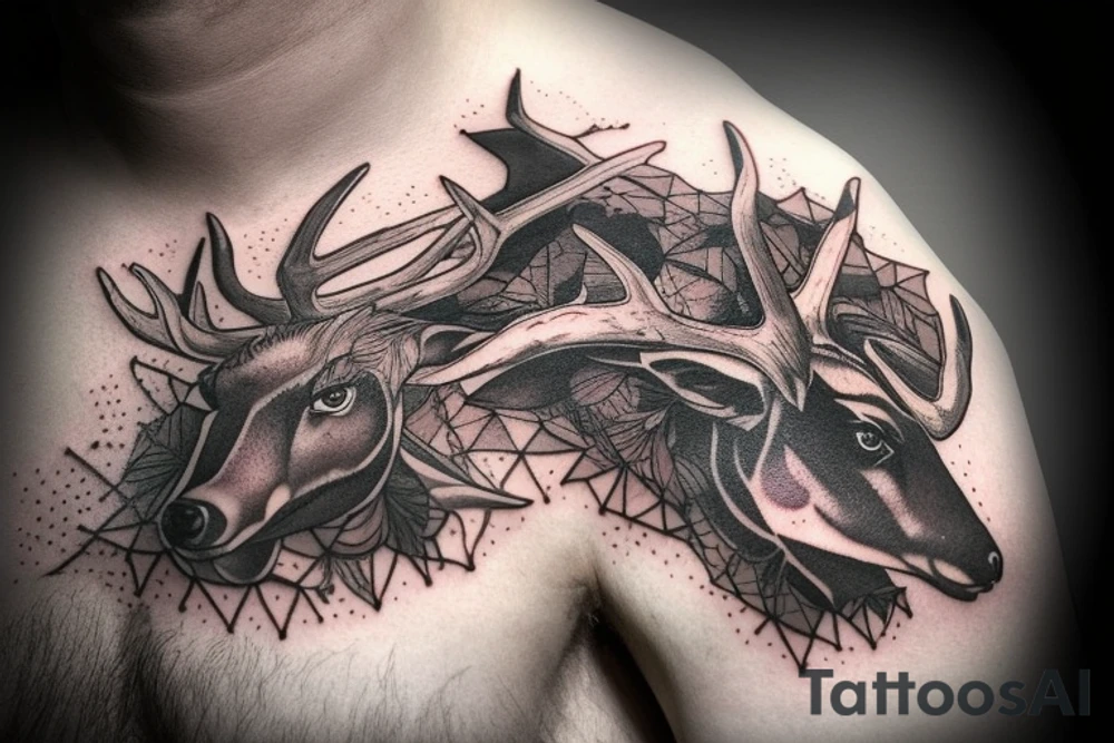 A witcher in space with a deer that has large antlers tattoo idea