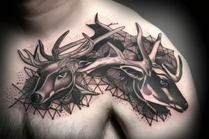 A witcher in space with a deer that has large antlers tattoo idea