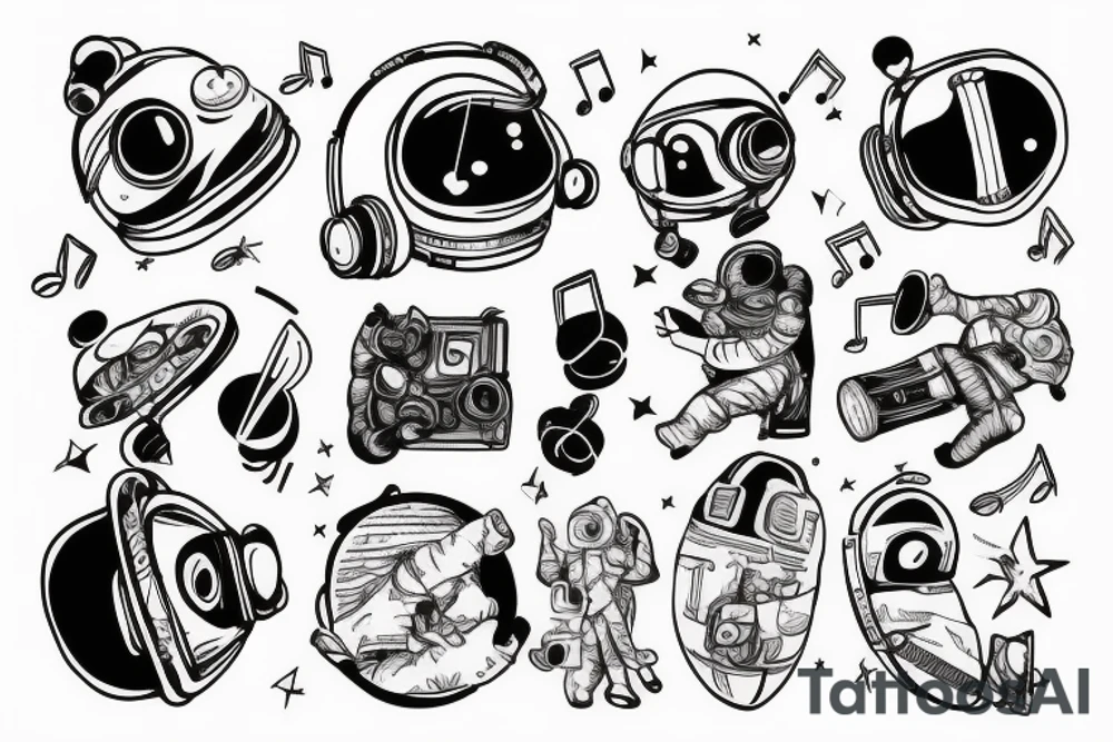 Astronaut listening to music tattoo idea