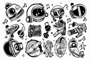 Astronaut listening to music tattoo idea