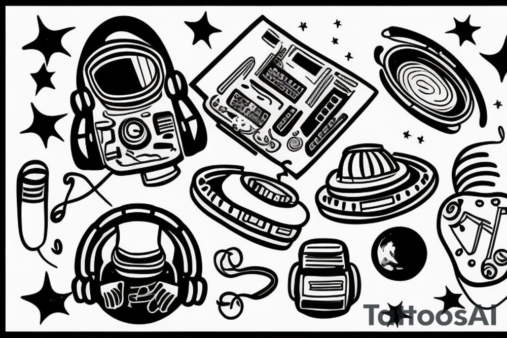 Astronaut listening to music in space tattoo idea