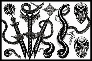 black trident with snake skeleton as handle tattoo idea